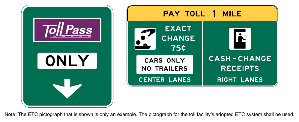 Figure 2F-9. Examples of Conventional Toll Plaza Advance Signs