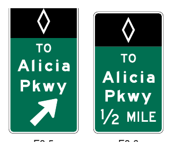 Figure 2G-12. Examples of Barrier-Mounted Guide Signs for an Intermediate Egress from Preferential Lanes