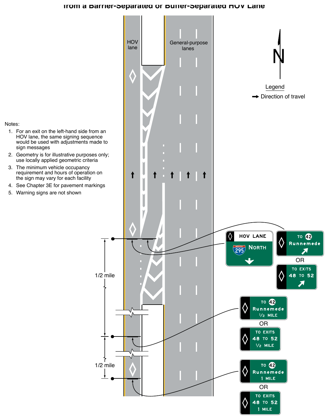 Figure 2G-13. Examples of Signs for an Intermediate Egress from a Barrier-Separated or Buffer-Separated HOV Lane