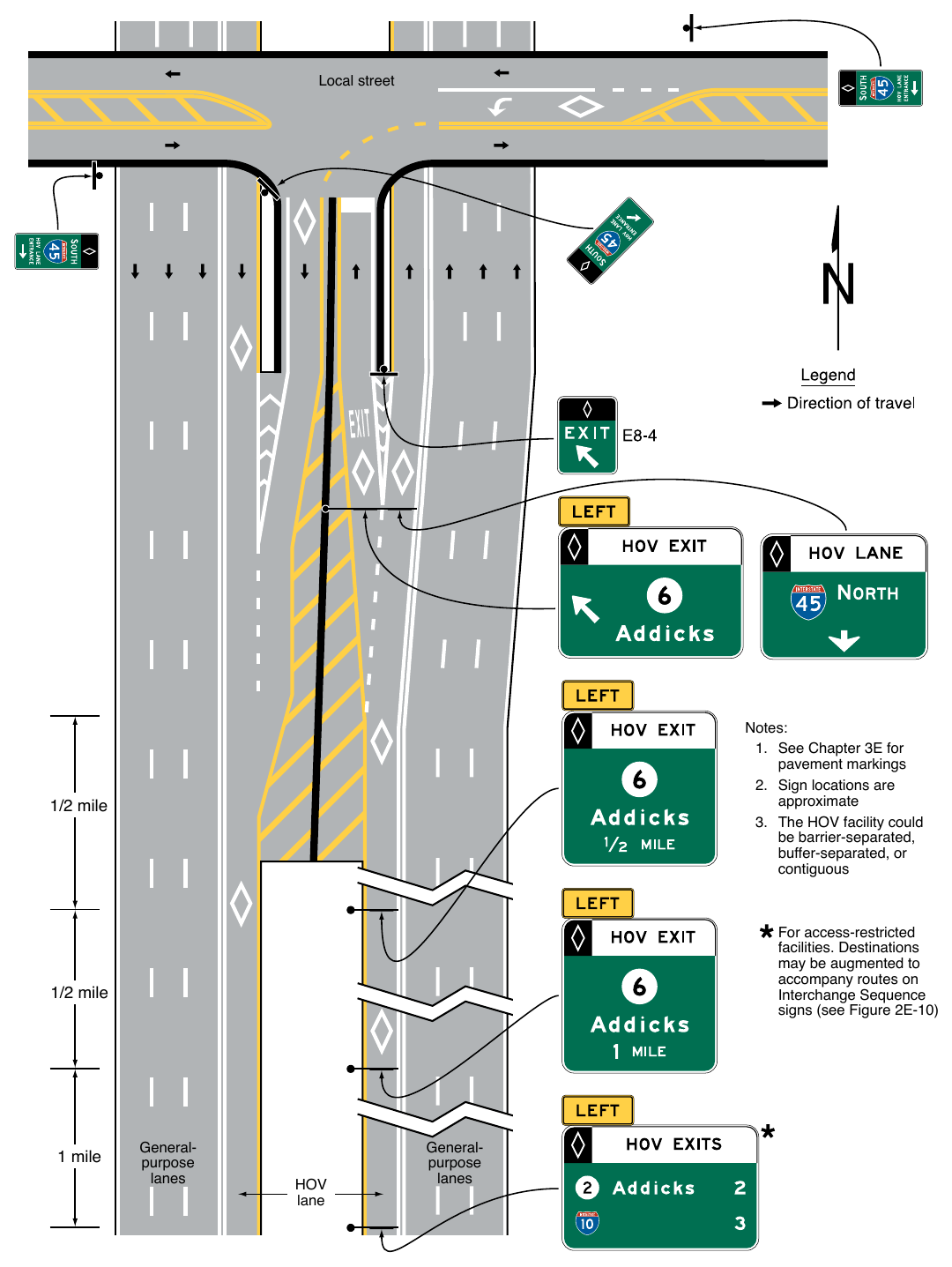 Figure 2G-16. Examples of Guide Signs for Direct HOV Lane Entrance and Exit Ramps