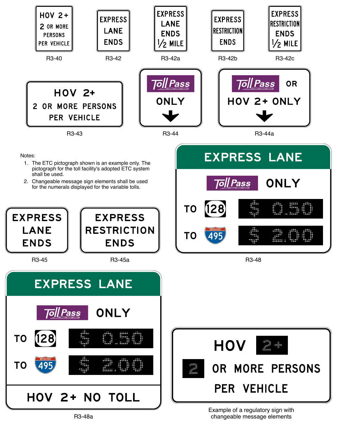 Figure 2G-18. Regulatory Signs for Managed Lanes