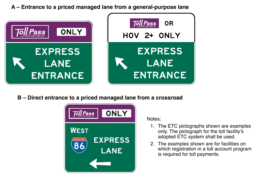 Figure 2G-19. Examples of Guide Signs for Entrances to Priced Managed Lanes