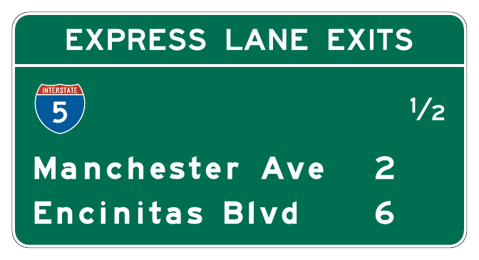 Figure 2G-25. Example of an Exit Destinations Sign for a Managed Lane