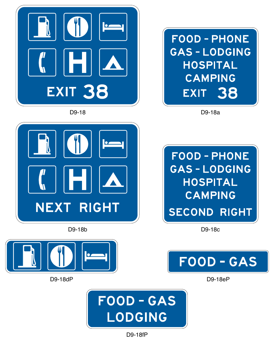 Figure 2I-3. Examples of General Service Signs with and without Exit Numbering