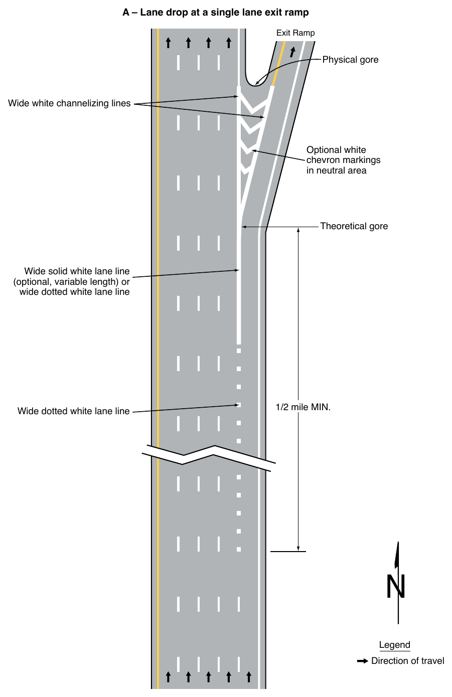 Figure 3B-11. Examples of Applications of Freeway and Expressway Lane-Drop Markings (Sheet 1 of 6)