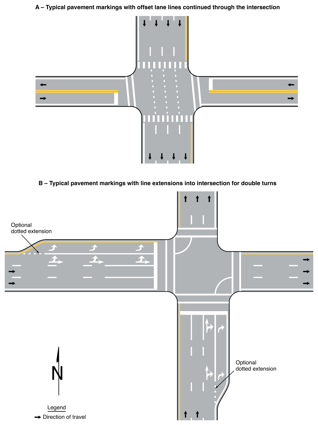 Figure 3B-13. Examples of Line Extensions through Intersections (Sheet 1 of 2)