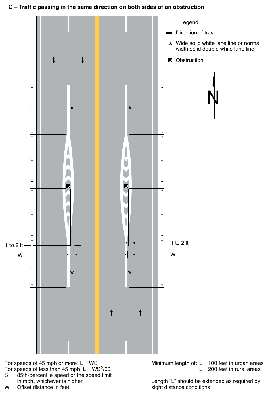 Figure 3B-15. Examples of Applications of Markings for Obstructions in the Roadway (Sheet 2 of 2)