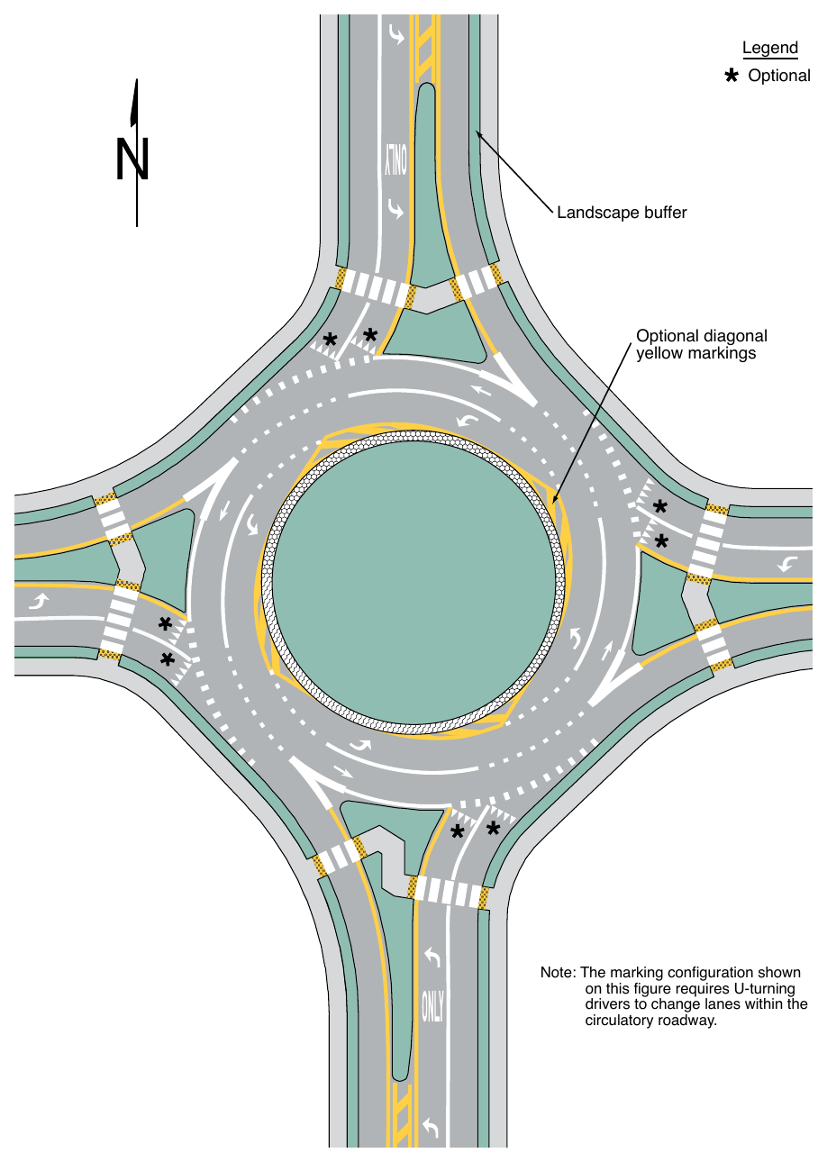 Figure 3D-4. Example of Markings for a Two-Lane Roundabout with One-Lane Exits