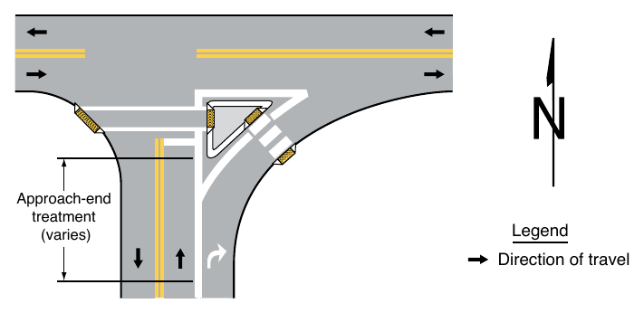 Figure 3J-1. Example of Markings for an Approach-End Treatment to an Island