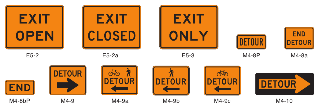 Figure 6I-1. Exit Open and Closed and Detour Signs and Plaques