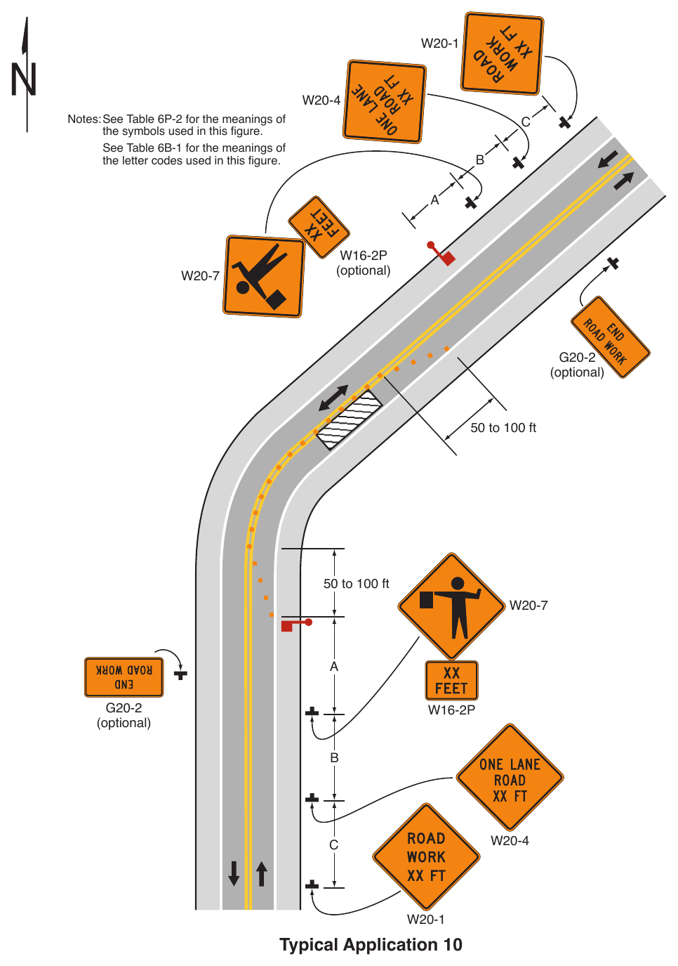 Figure 6P-10. Lane Closure on a Two-Lane Road Using Flaggers (TA-10)