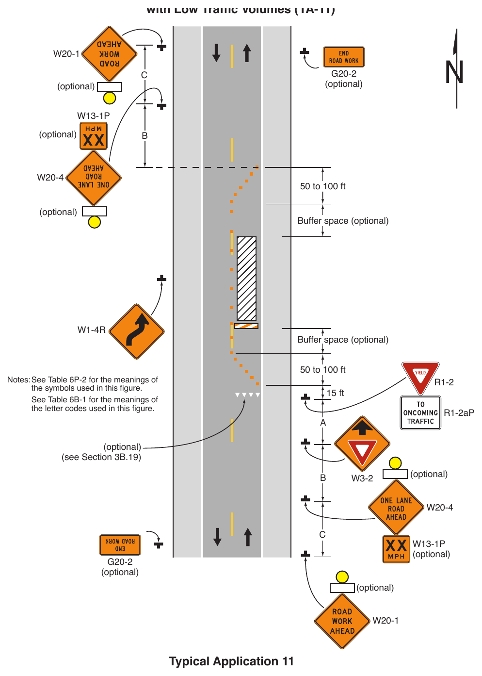 Figure 6P-11. Lane Closure on a Two-Lane Road with Low Traffic Volumes (TA-11)