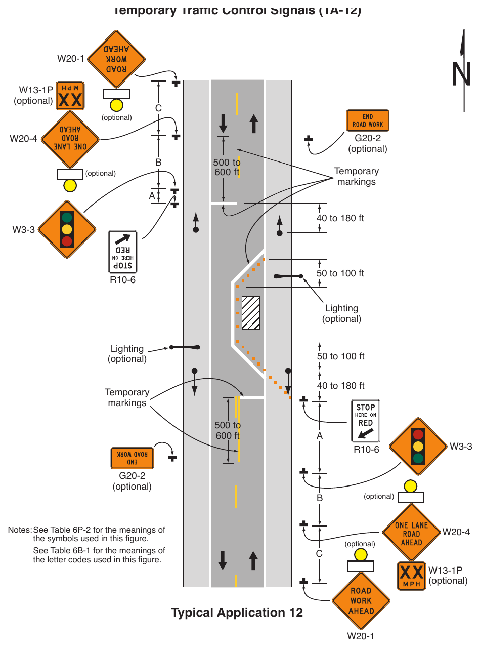 Figure 6P-12. Lane Closure on a Two-Lane Road Using Temporary Traffic Control Signals (TA-12)