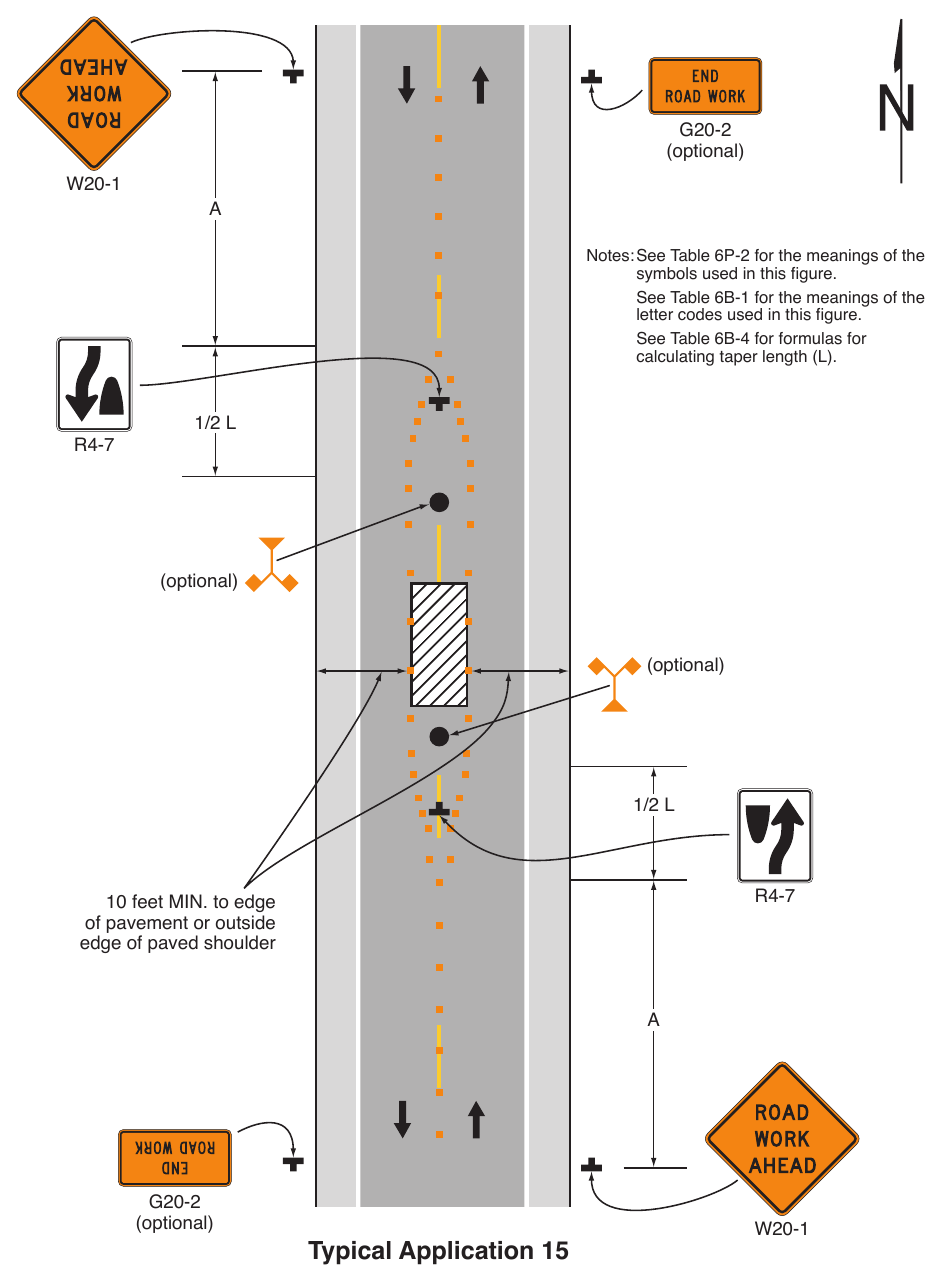 Figure 6P-15. Work in the Center of a Road with Low Traffic Volumes (TA-15)