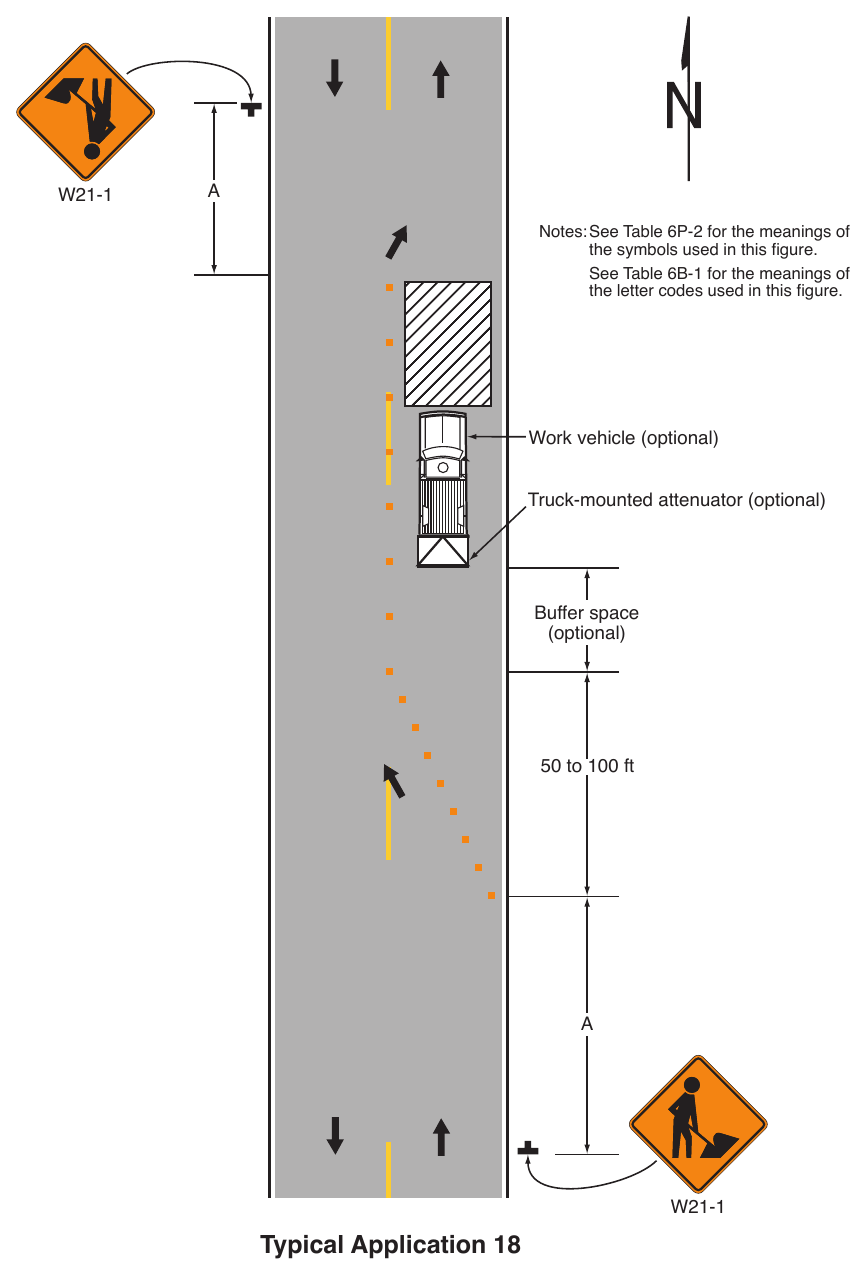 Figure 6P-18. Lane Closure on a Minor Street (TA-18)