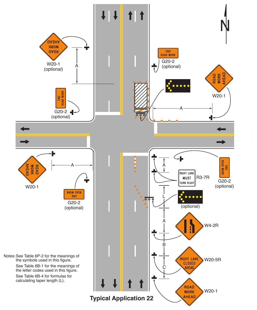 Figure 6P-22. Right-Hand Lane Closure on the Far Side of an Intersection (TA-22)