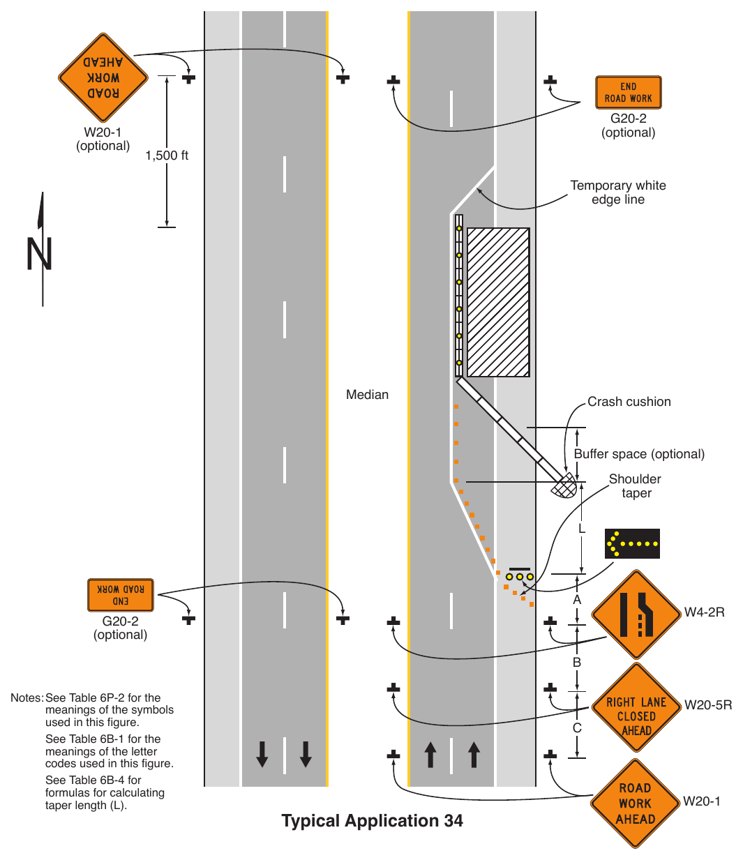 Figure 6P-34. Lane Closure with a Temporary Traffic Barrier (TA-34)