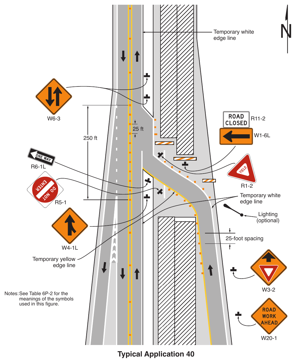 Figure 6P-40. Median Crossover for an Entrance Ramp (TA-40)