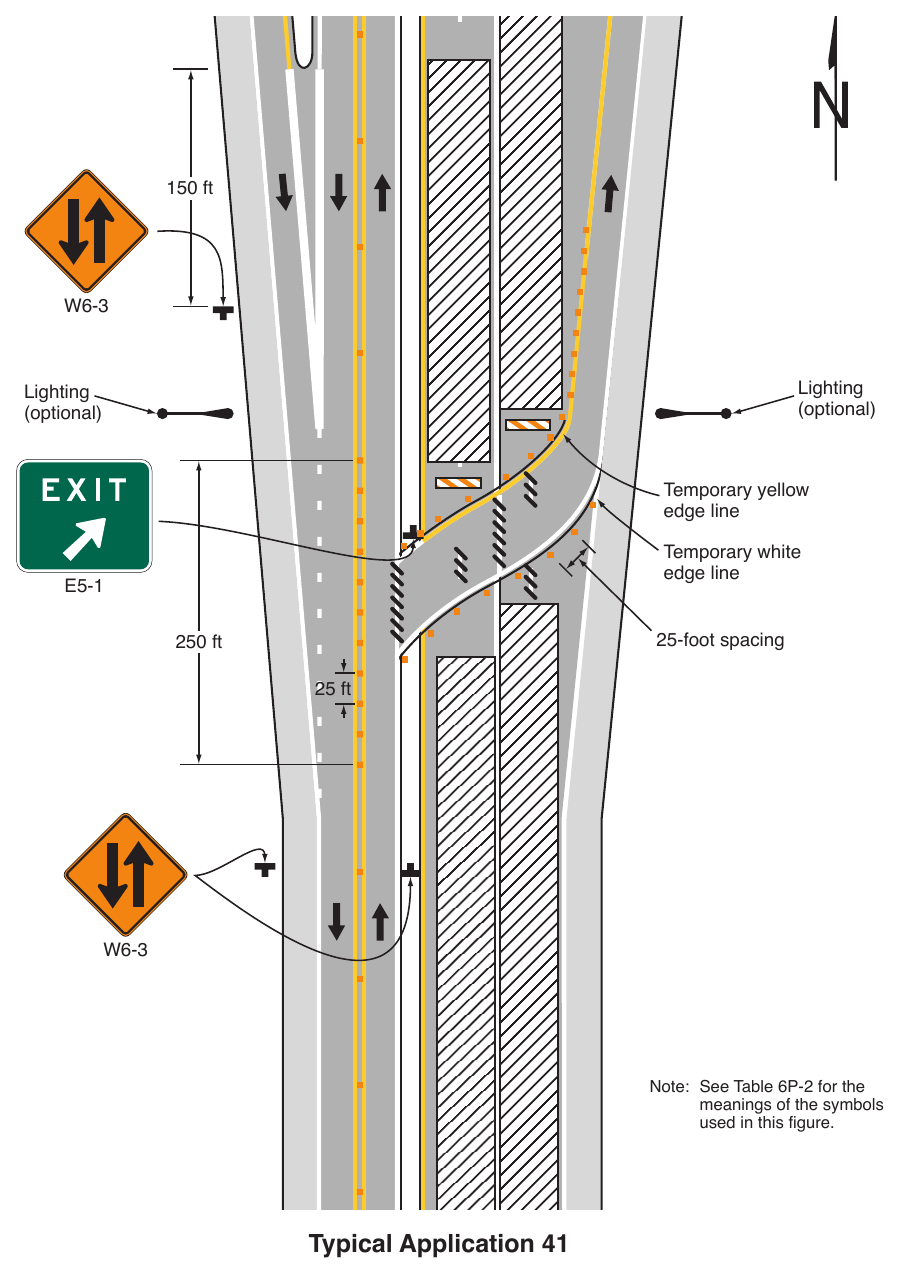 Figure 6P-41. Median Crossover for an Exit Ramp (TA-41)