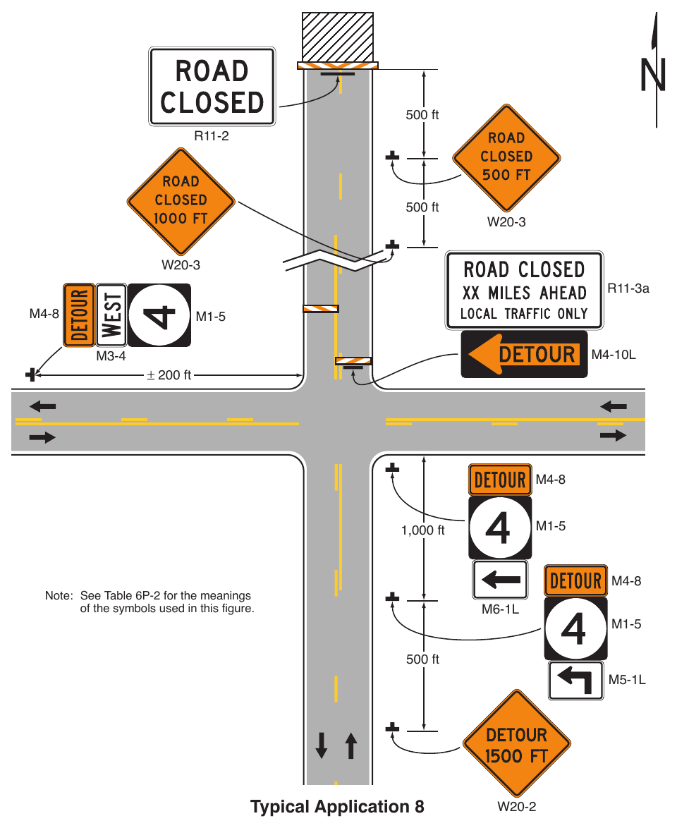 Figure 6P-8. Road Closure with an Off-Site Detour (TA-8)