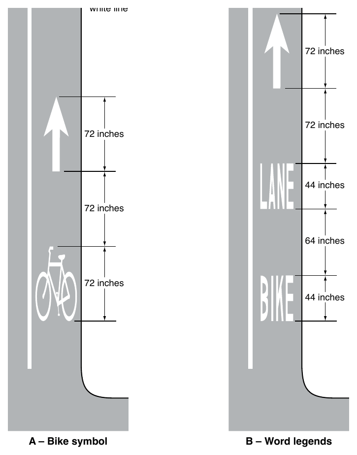 Figure 9E-1. Word, Symbol, and Arrow Pavement Markings for Bicycle Lanes