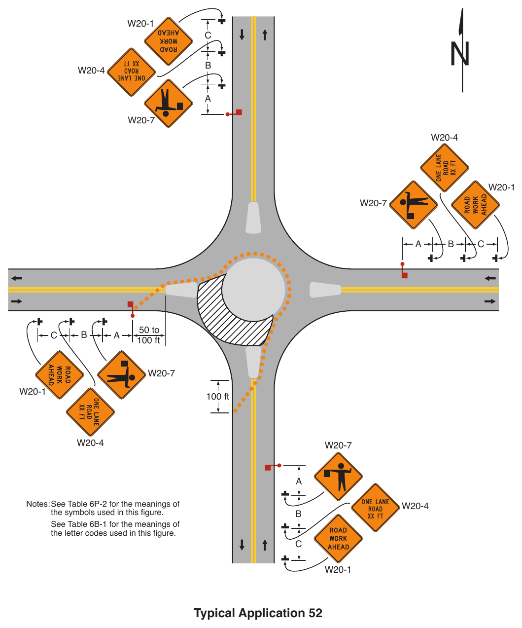 Figure 6P-52. Short-Term or Short-Duration Work in a Circular Intersection (TA-52)