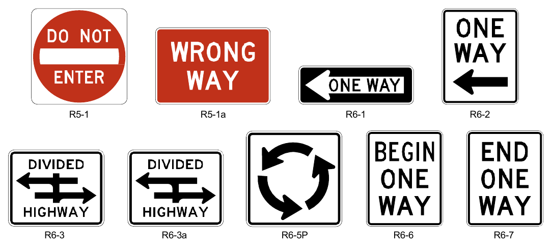 Figure 2B-13. DO NOT ENTER, WRONG WAY, ONE WAY, and Related Signs and Plaques