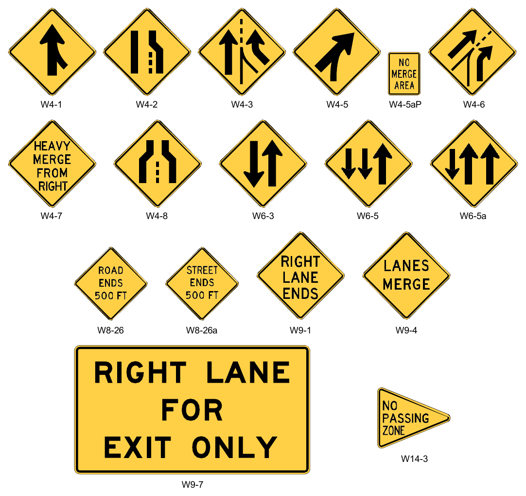 Figure 2C-11. Merging and Passing Signs and Plaques