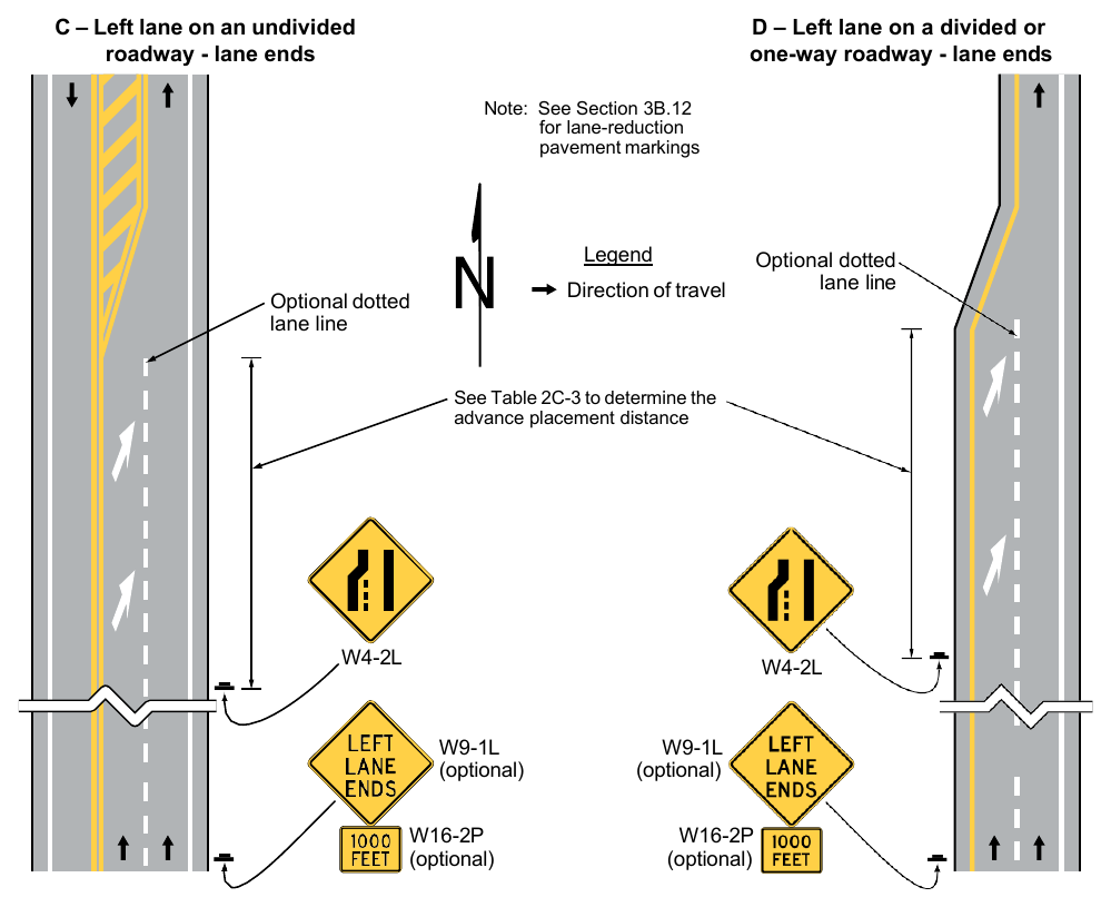 Figure 2C-13. Example Sequences for Lane Ends and Lane Merge Signs (Sheet 3 of 5)