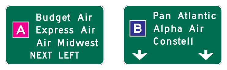 Figure 2D-1. Examples of Color-Coded Destination Guide Signs