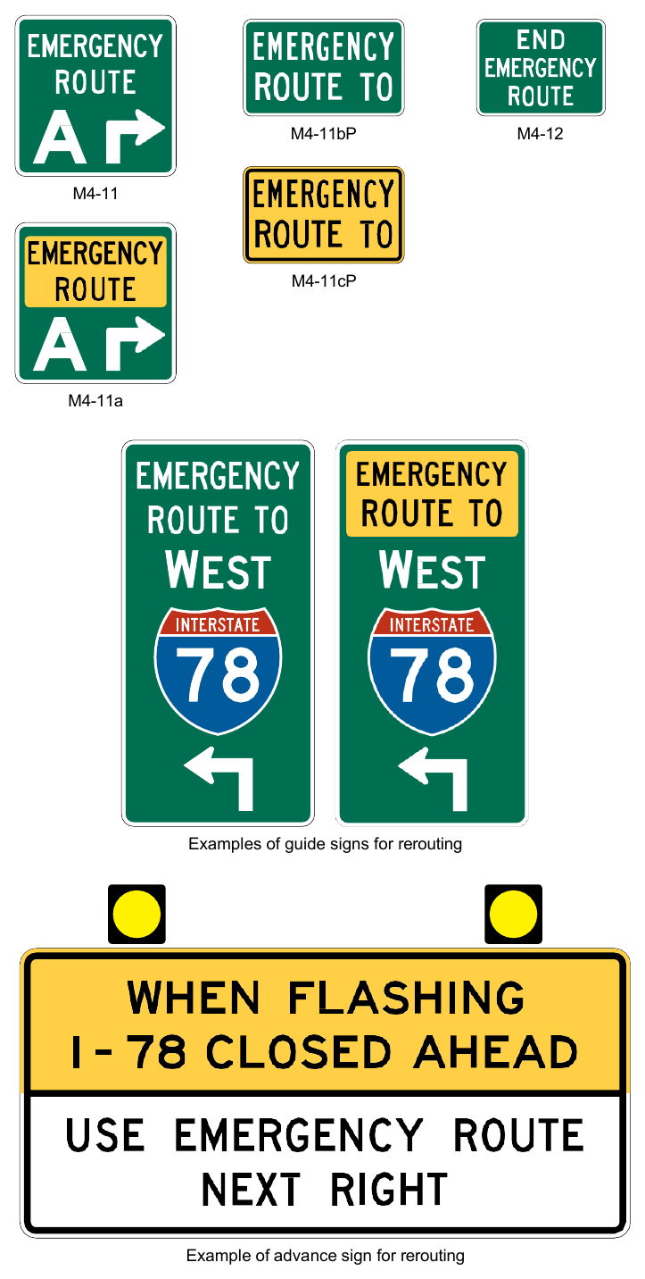 Figure 2D-37. Signs and Plaques for Rerouting Because of Traffic Incidents