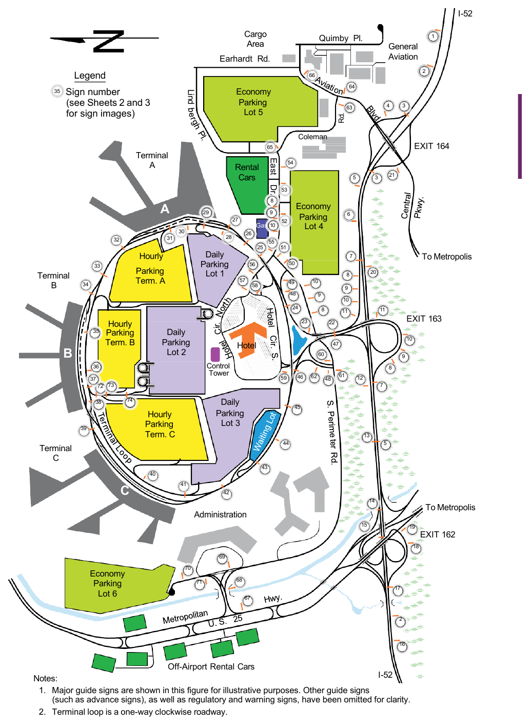 Figure 2D-39. Example of a System of Major Guide Signs for an Airport Roadway Network (Sheet 1 of 3)
