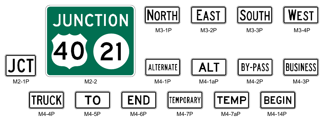 Figure 2D-5. Route Sign Auxiliary Plaques and Combination Junction Sign