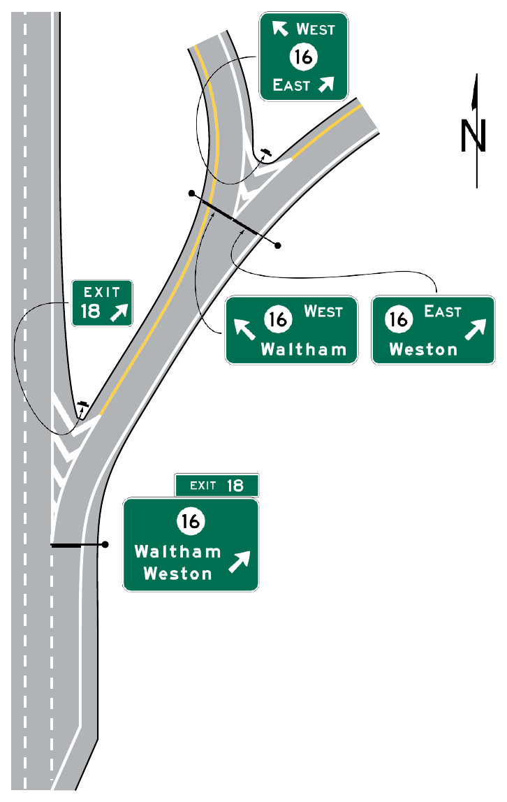 Figure 2E-25. Examples of Signing for an Interchange Exit Ramp with a Downstream Split (Sheet 1 of 2)