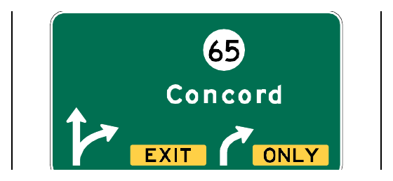 Figure 2E-43. Example of a Partial-Width Overhead Arrow-per-Lane Guide Sign for Intermediate or Minor Interchanges