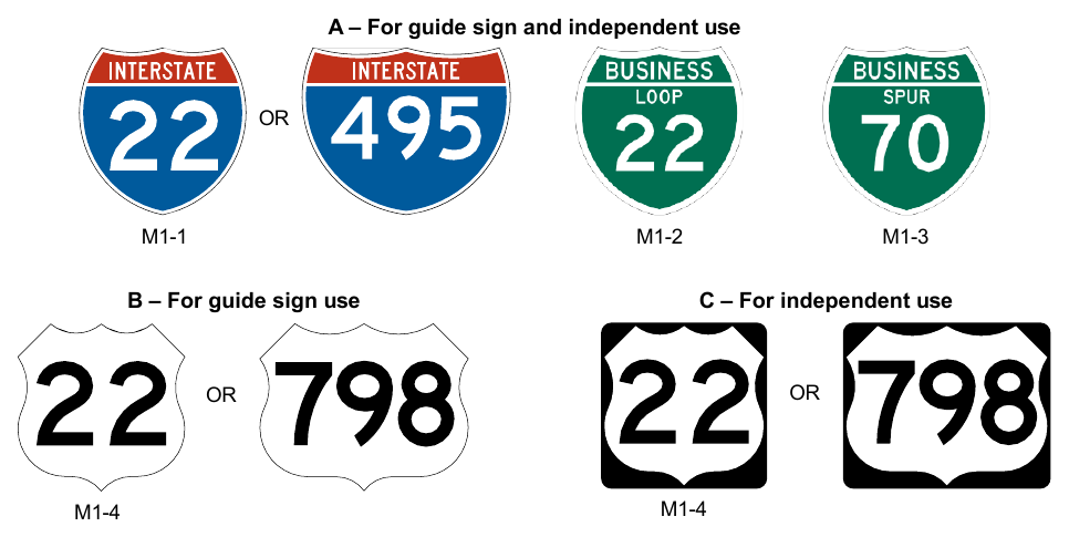 Figure 2E-60. Interstate, Off-Interstate, and U.S. Route Signs