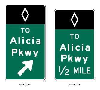 Figure 2G-12. Examples of Barrier-Mounted Guide Signs for an Intermediate Egress from Preferential Lanes