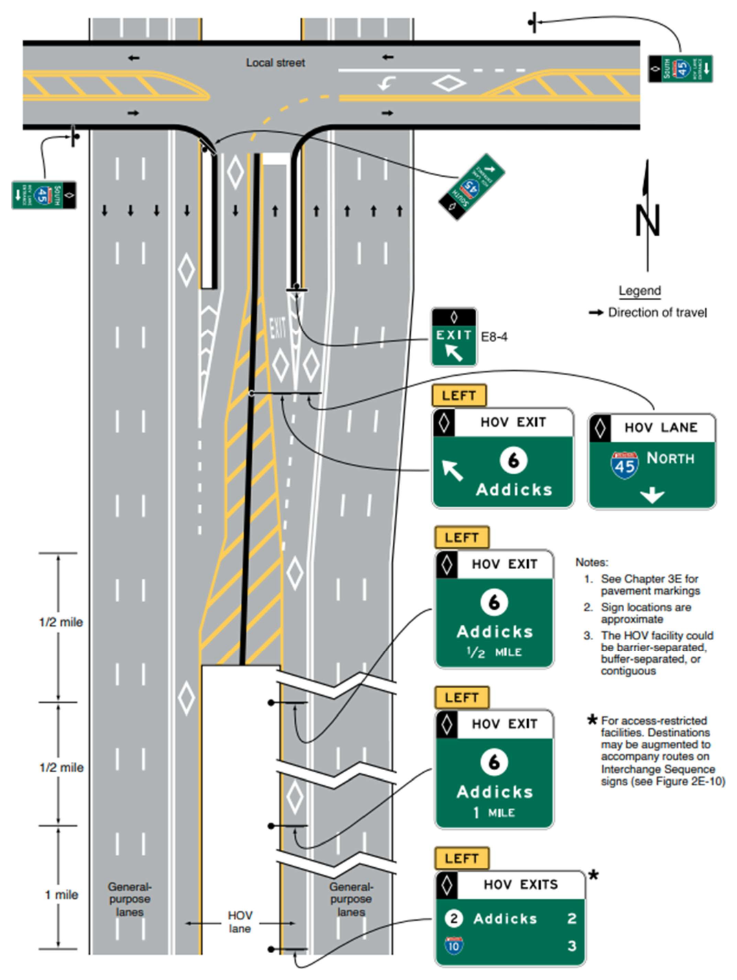 Figure 2G-16. Examples of Guide Signs for Direct HOV Lane Entrance and Exit Ramps