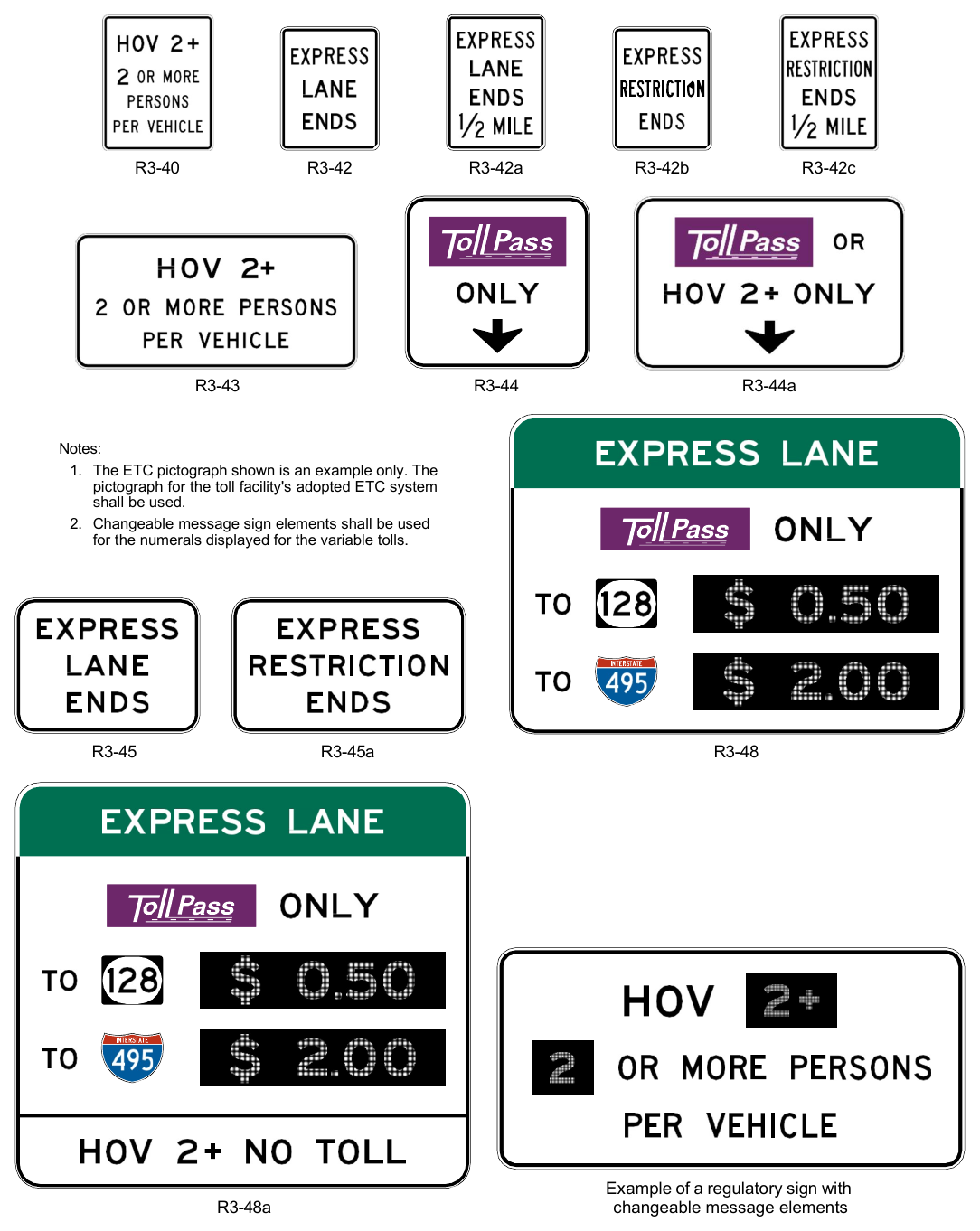 Figure 2G-18. Regulatory Signs for Managed Lanes