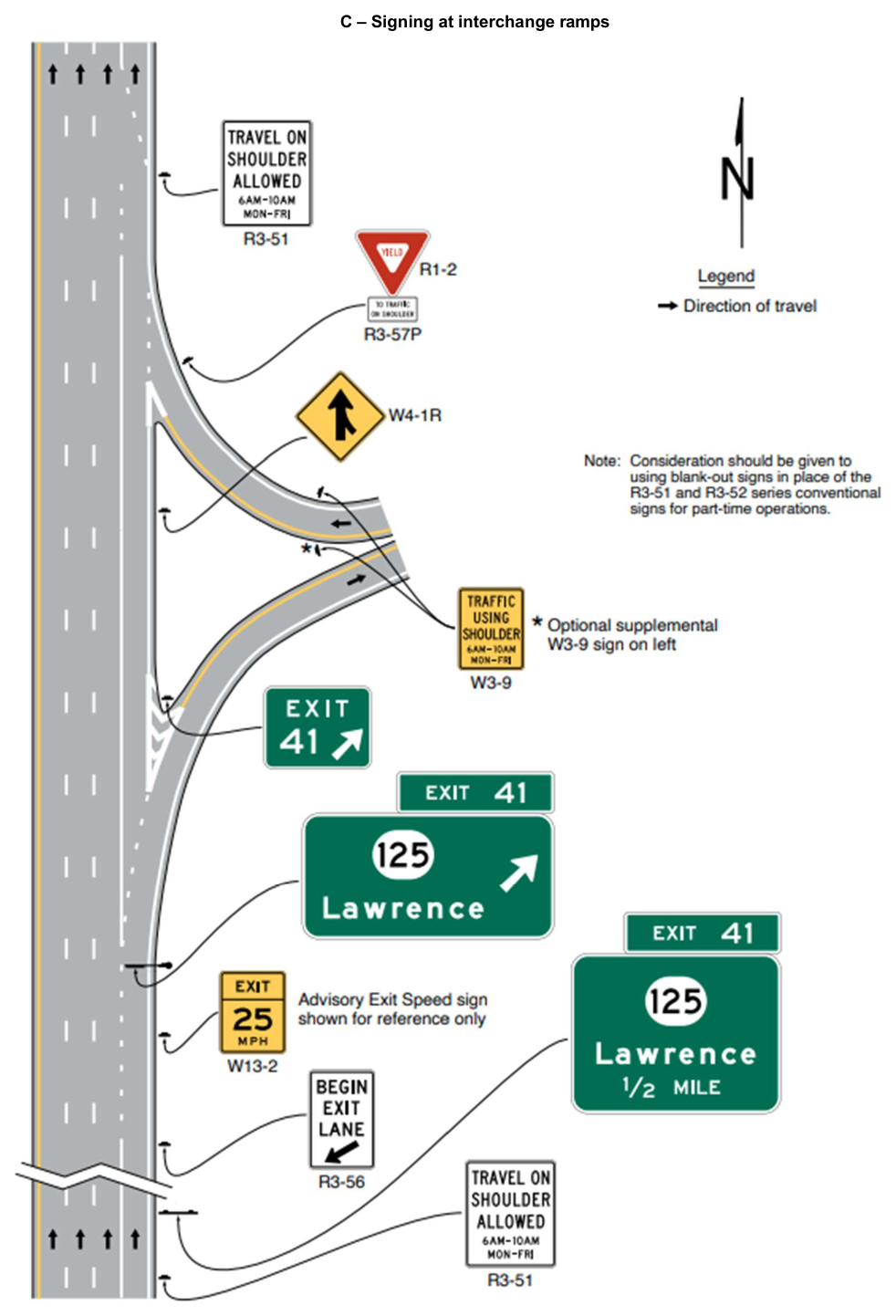 Figure 2G-32. Examples of Signing for Part-Time Travel on a Shoulder (Sheet 2 of 4)