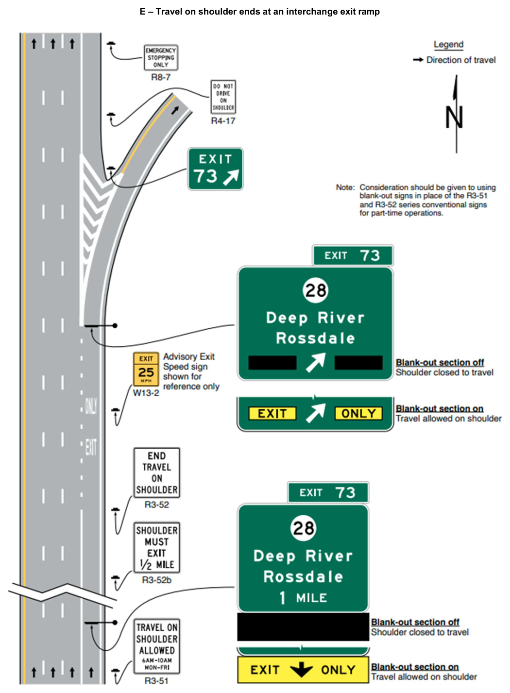 Figure 2G-32. Examples of Signing for Part-Time Travel on a Shoulder (Sheet 4 of 4)