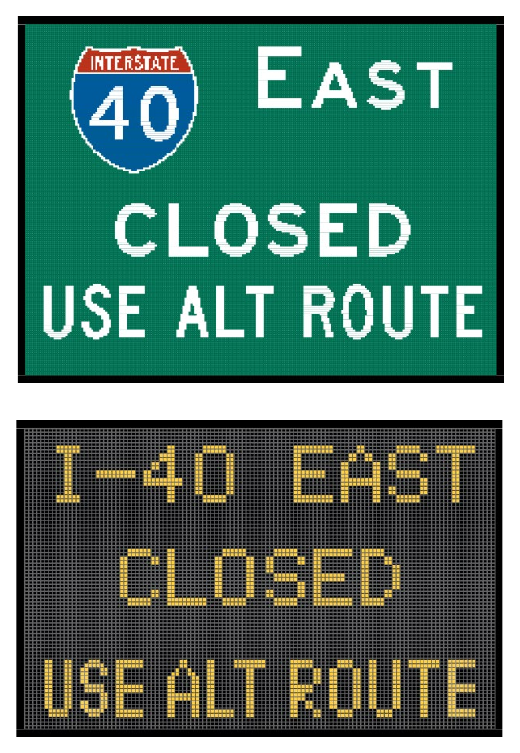 Figure 2L-1. Example of CMS Capability to Display Sign Legends Based on Pixel Pitch
