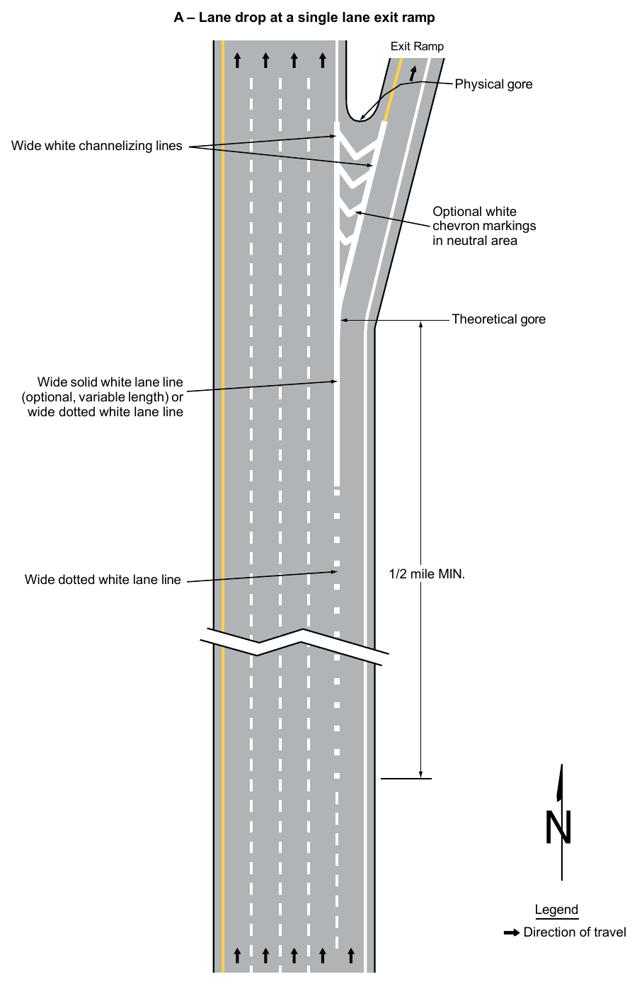 Figure 3B-11. Examples of Applications of Freeway and Expressway Lane-Drop Markings (Sheet 1 of 6)