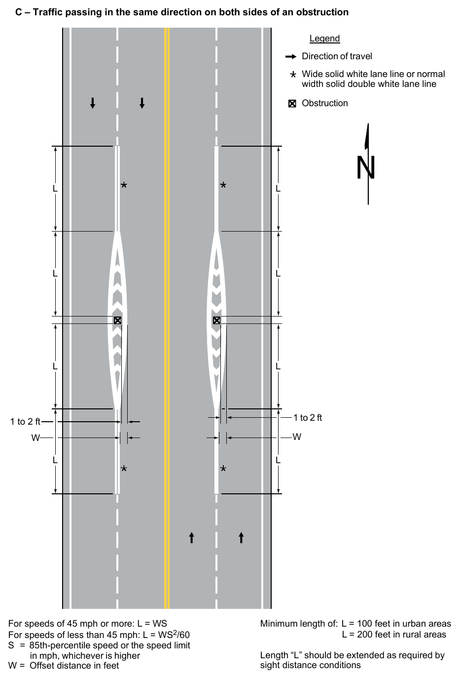 Figure 3B-15. Examples of Applications of Markings for Obstructions in the Roadway (Sheet 2 of 2)