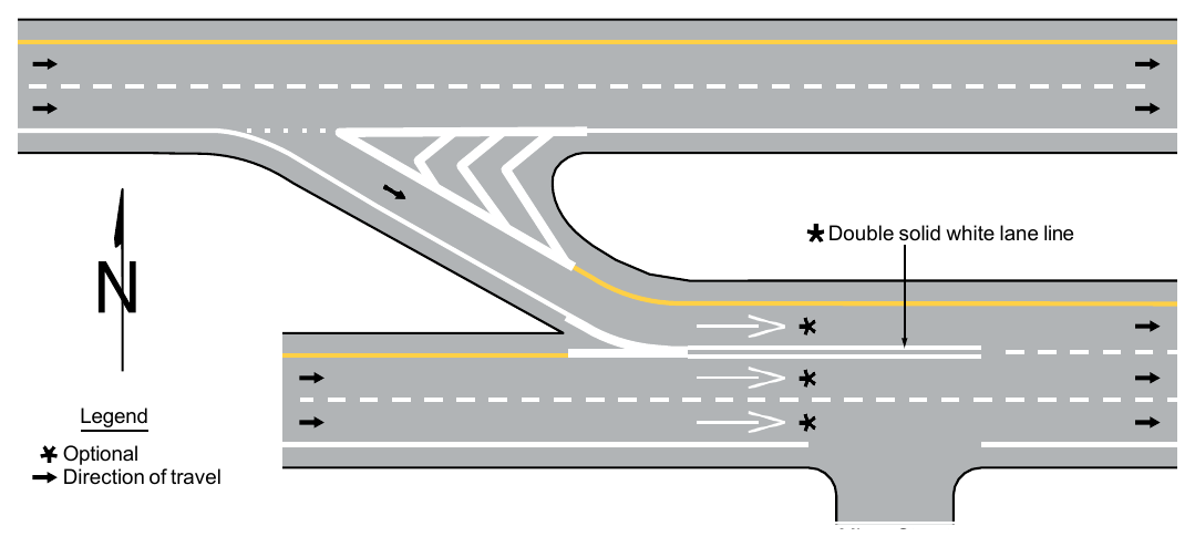 Figure 3B-8. Example of a Double Solid White Line Used to Prohibit Lane Changing