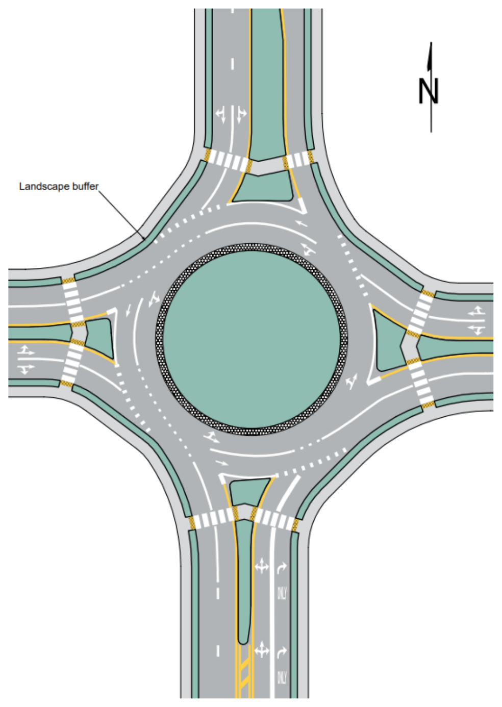 Figure 3D-7. Example of Markings for a Two-Lane Roundabout with a Double Right Turn
