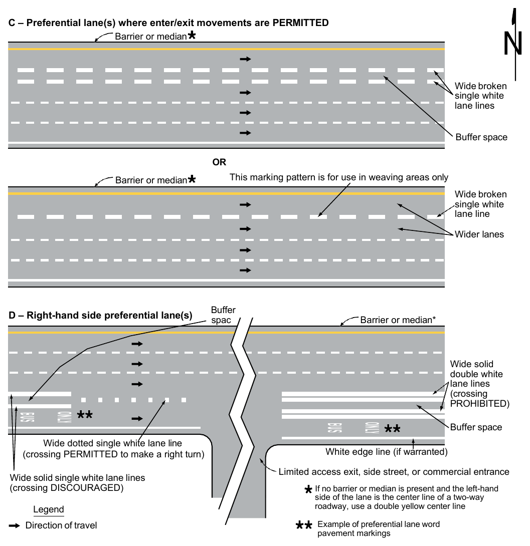 Figure 3E-2. Markings for Buffer-Separated Preferential Lanes (Sheet 2 of 2)