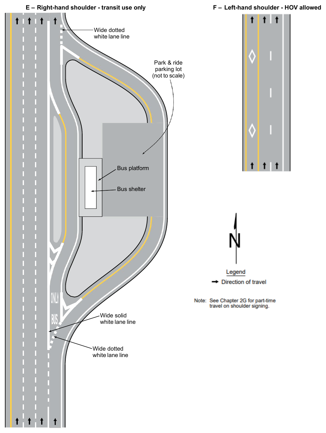 Figure 3E-5. Markings for Part-Time Travel on Shoulder and Application of Pavement Word Markings (Sheet 3 of 3)