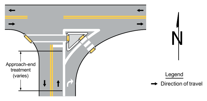 Figure 3J-1. Example of Markings for an Approach-End Treatment to an Island