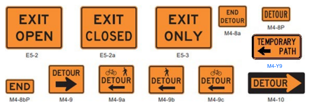 Figure 6I-1. Exit Open and Closed and Detour Signs and Plaques